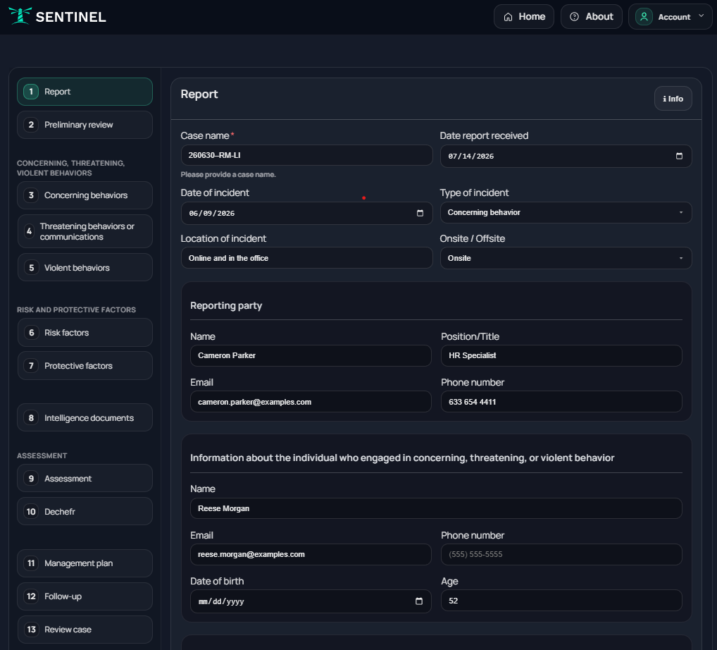 Sentinel report form